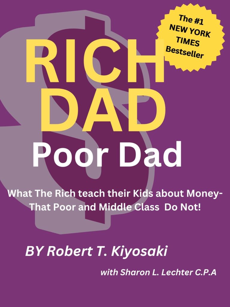 The Rich dad Poor Dad pdf's Book cover, featuring a unique design that incorporates the title, author Name.